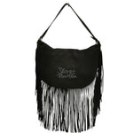 Secret Pon Pon Kate Hobo L Borsa a Spalla Mezzaluna Donna in Camoscio Nero con Frange