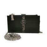 Gattinoni Roma Portafoglio Donna con Doppia Zip in Ecopelle Nero Fumo con Catena e Chiusura con Bottone