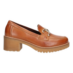 Pitillos Mocassino da Donna in Pelle Cuoio con Accessorio Frontale e Tacco 50mm
