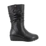 Enval Soft Stivale Donna in Pelle Nera Arricciata con Zeppa Alta 50mm