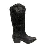 Ikaros Camperos Donna in Pelle Nera con Ricami e Tacco Largo Alto 50mm