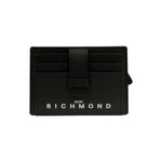 John Richmond Portacarte Uomo in Pelle Nera Effetto Saffiano con Logo Bianco