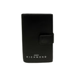 John Richmond Portacarte Uomo in Pelle Nera con Clip e Logo Bianco