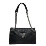 Gaelle Borsa a Tracolla Donna in Ecopelle Nera con Logo e Catena Argento