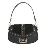 By Byblos Borsa a Spalla Donna in Ecopelle e Pelliccia Sintetica Nera con Borchie