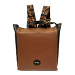 M Brc Zaino Donna Linea Animalier in Pelle Nero Cognac con Spallacci Regolabili