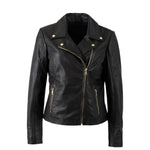 Mauritius Giubbotto Donna in Pelle Nera con Cerniere Oro