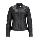 Mauritius Giubbotto da Motociclista Donna in Pelle Nera con Zip e Bottone