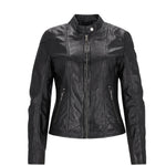 Mauritius Giubbotto da Motociclista Donna in Pelle Nera con Zip e Bottone