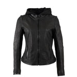 Mauritius Giubbotto Biker Donna in Pelle Nera con Taglio Aderente e Collo con Cappuccio