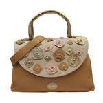 M Brc Borsa a Mano Donna Linea Carla in Pelle Avorio Multi con Tracolla e Fiori