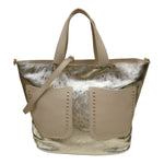 M Brc Borsa a Mano Grande Donna Linea Poket in Pelle Platino con Tracolla