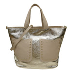 M Brc Borsa a Mano Grande Donna Linea Poket in Pelle Platino con Tracolla