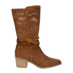 Refresh Stivale Camperos Donna in Camoscio Traforato Cammello con Tacco Effetto Legno Alto 40mm