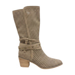 Refresh Stivale Camperos Donna in Camoscio Traforato Tortora con Tacco Effetto Legno Alto 40mm