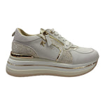 Keys Sneakers Donna in Ecopelle Bianca Oro con Strass e Zeppa