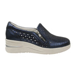 Susimoda Mocassino Donna in Pelle Traforata Laminata Blu con Zip Laterale