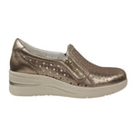 Susimoda Mocassino Donna in Pelle Traforata Laminata Bronzo con Zip Laterale