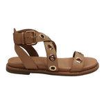 Carmela Sandalo Donna in Pelle Cammello con Occhielli Oro