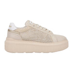 Janet&Janet Sneakers Donna Platform in Pelle e Tessuto Traforato Beige Bianco