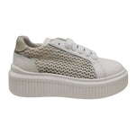Janet&Janet Sneakers Donna Platform in Pelle e Tessuto Traforato Bianca Argento