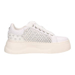 Cult Sneakers Platform Donna in Pelle Bianca con Rete e Borchie