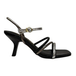 Janet&Janet Sandalo Donna in Pelle Nero Argento con Tacco Alto 80mm