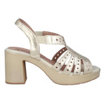 Pitillos Sandalo Donna in Pelle Traforata Oro con Tacco Largo Alto 80mm