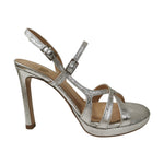 Scarpeborseonline Sandalo Donna in Ecopelle Argento con Tacco Alto 110mm