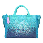 Ynot? Borsa a Mano Grande Donna in Tessuto Oceano con Tracolla e Strass