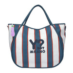 Ynot? Borsa Mare a Mano Donna in Tessuto a Righe Blu con Tracolla