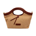Pelletteria Veneta Borsa a Mano Donna in Pelle e Raffia Cuoio con Tracolla