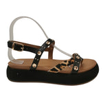 Inuovo Sandalo Platform Donna in Pelle Nera con Dettaglio Leopardato