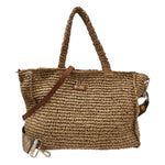M Brc Borsa a Spalla Donna Grande Linea Raffia Cammello con Doppia Tracolla