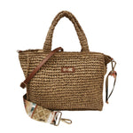 M Brc Borsa a Mano Donna Media Linea Raffia Cammello con Doppia Tracolla