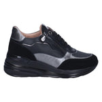 Keys Sneakers Donna Nera in Pelle e Camoscio con Zeppa Alta 60mm