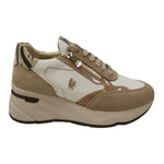 Keys Sneakers Donna in Pelle e Camoscio Beige Bianco con Zeppa Alta 60mm
