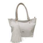 M Brc Borsa a Spalla Donna in Pelle Bianco Linea Farouk con Accessorio Laterale Removibile