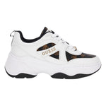 Guess Sneakers Donna Bianca Marrone Logata in Ecopelle
