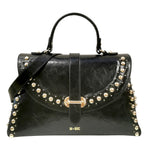 M Brc Borsa a Mano Donna in Pelle Nera Linea Rock con Borchie e Tracolla