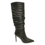 Chiconic Stivale Alto Donna in Pelle Nera Arriccio e Tacco a Stiletto Alto 90mm