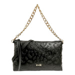 M Brc Borsa a Spalla Donna Linea Print in Pelle Nera con Manico a Catena