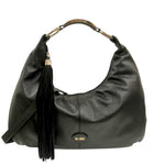 M Brc Borsa a Spalla Donna Grande Linea Circle Nera in Pelle con Pendente
