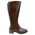 Carmela Stivale Donna in Pelle Marrone con Laccettie e Tacco Largo Alto 40mm
