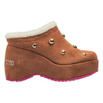 Fornarina Bubble Studs Sabot Donna Castagna con Perle e Zeppa Alta 100mm
