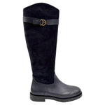 Frau Stivale Donna Blu in Pelle e Camoscio con Fascia Decorativa
