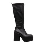 Buffalo Killah Stretch Hi Stivale Alto Donna Nero con Tacco Largo Alto 120mm