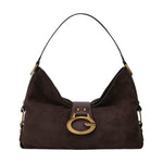 Guess Borsa a Spalla Grande Donna in Camoscio Espresso Camden con Dettaglio Dorato