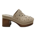 Carmela Sabot Donna in Camoscio Beige con Strass e Tacco Largo Alto 80mm