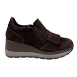 Melluso Mocassino Donna in Camoscio Moro con Frange e Zeppa Alta 70mm